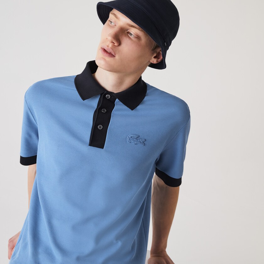 Camisa Polo Lacoste Masculino Azuis Azul Marinho Azuis Relaxed Fit Textured Cotton Piqué KL0-28412U3