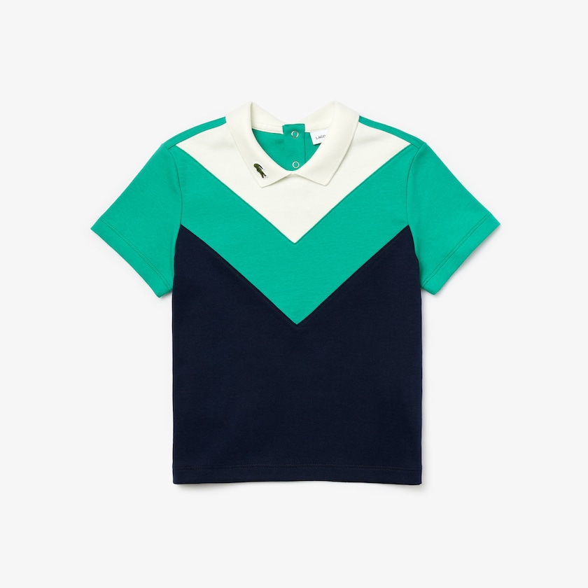 Camisa Polo Lacoste Criança Branco Verdes Azul Marinho Azuis Reverse Collar Colorblock Cotton FS9-86808T3