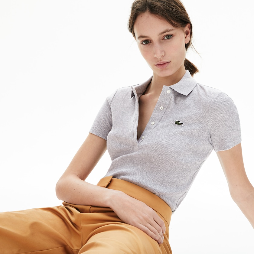 Camisa Polo Lacoste Feminino Cinzentas Ribbed Cotton LI3-16031X2
