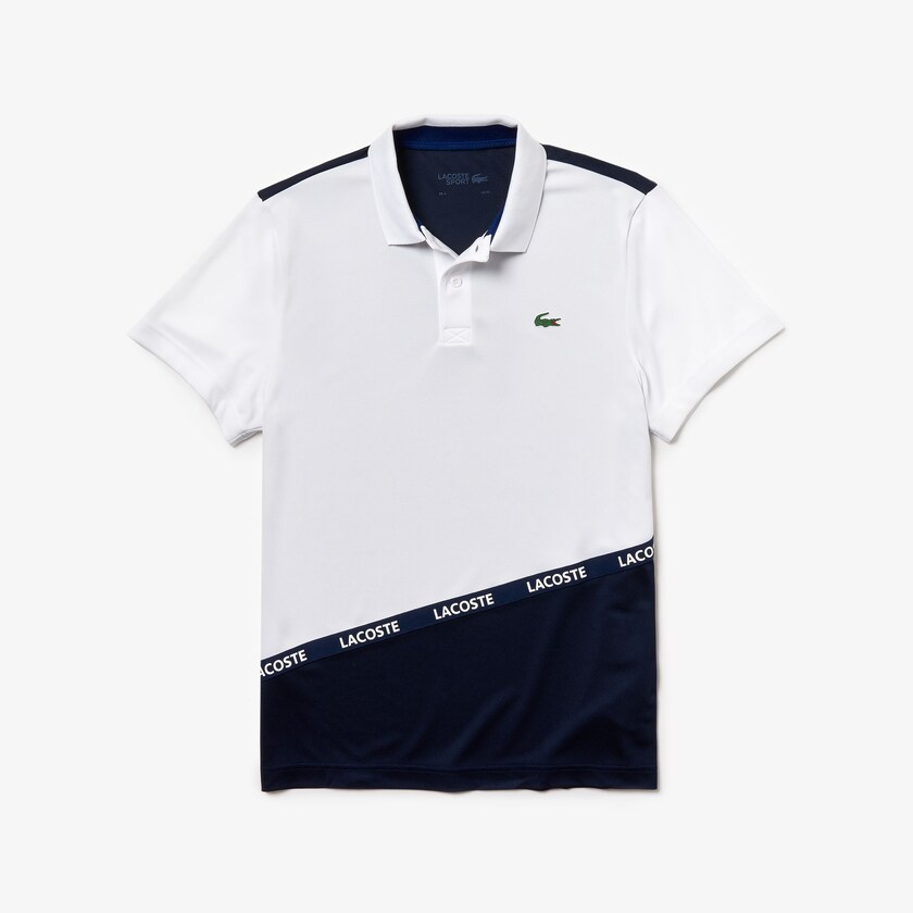 Camisa Polo Lacoste Masculino Branco Azul Marinho Azuis SPORT Breathable Color-Block Piqué QK5-08440Q5