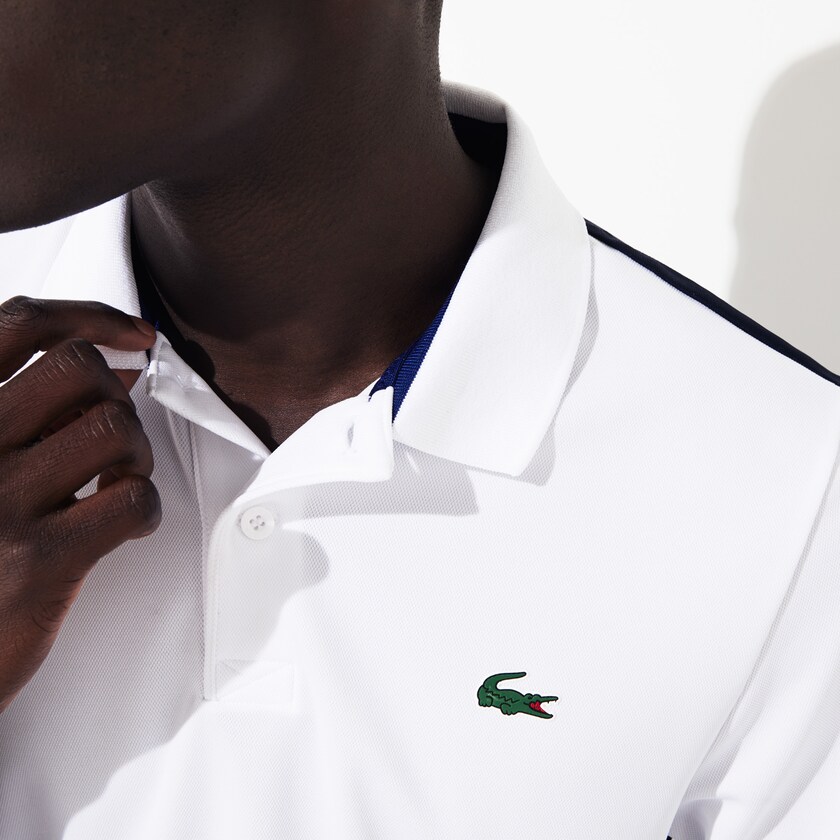 Camisa Polo Lacoste Masculino Branco Azul Marinho Azuis SPORT Breathable Color-Block Piqué QK5-08440Q5
