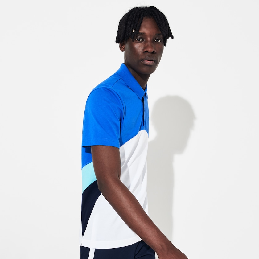 Camisa Polo Lacoste Masculino Azuis Branco Azul Marinho Azuis Turquesa SPORT Colorblock Performance EH7-78697J1