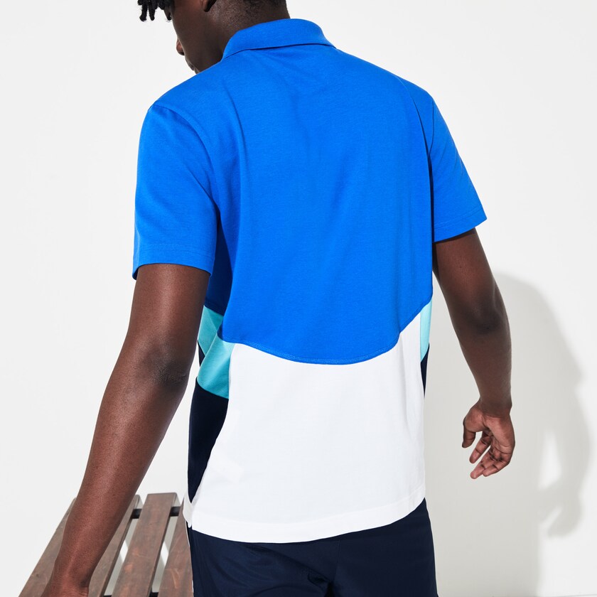 Camisa Polo Lacoste Masculino Azuis Branco Azul Marinho Azuis Turquesa SPORT Colorblock Performance EH7-78697J1