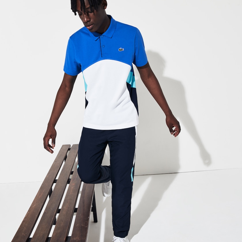 Camisa Polo Lacoste Masculino Azuis Branco Azul Marinho Azuis Turquesa SPORT Colorblock Performance EH7-78697J1