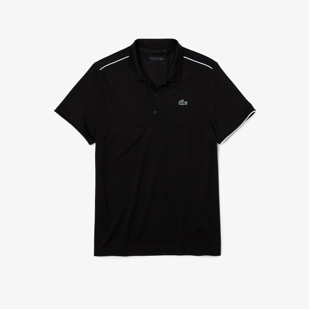 Camisa Polo Lacoste Masculino Pretas Branco SPORT Contrast Piping Breathable Piqué DG4-78327G0