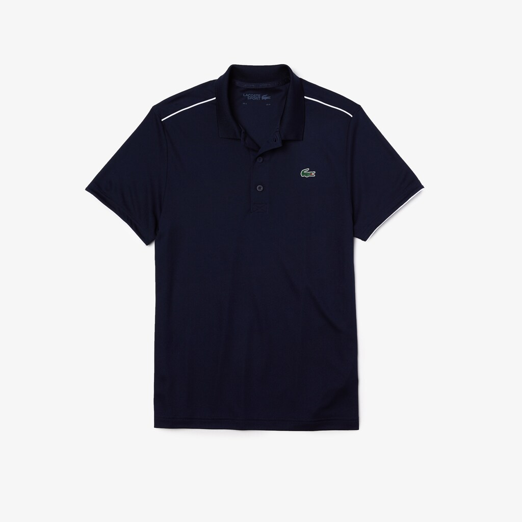 Camisa Polo Lacoste Masculino Azul Marinho Azuis Branco SPORT Contrast Piping Breathable Piqué MT6-19591W3