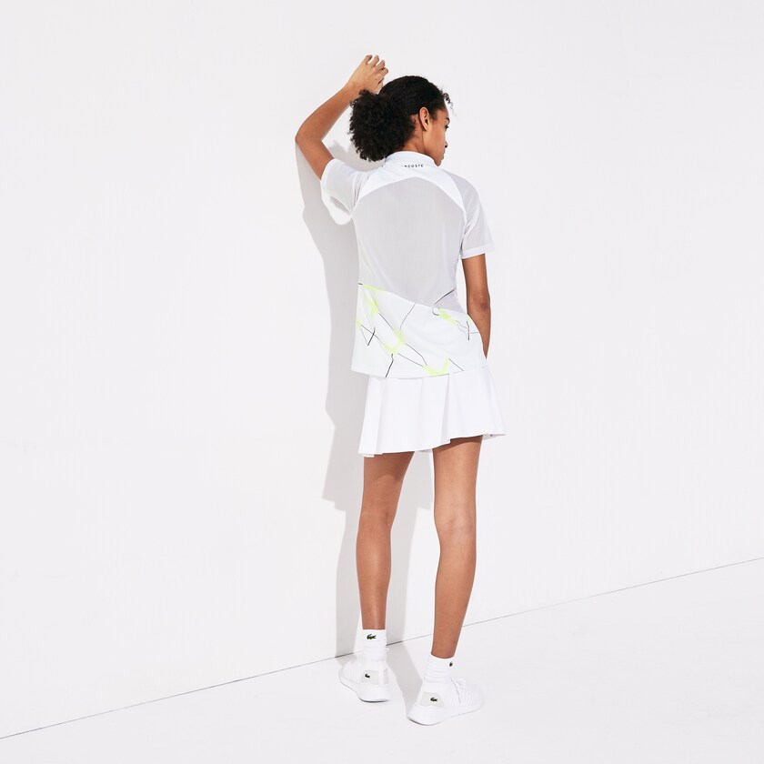 Camisa Polo Lacoste Feminino Branco Amarelas Pretas SPORT Geometric Print Breathable Tennis NB4-72867H5