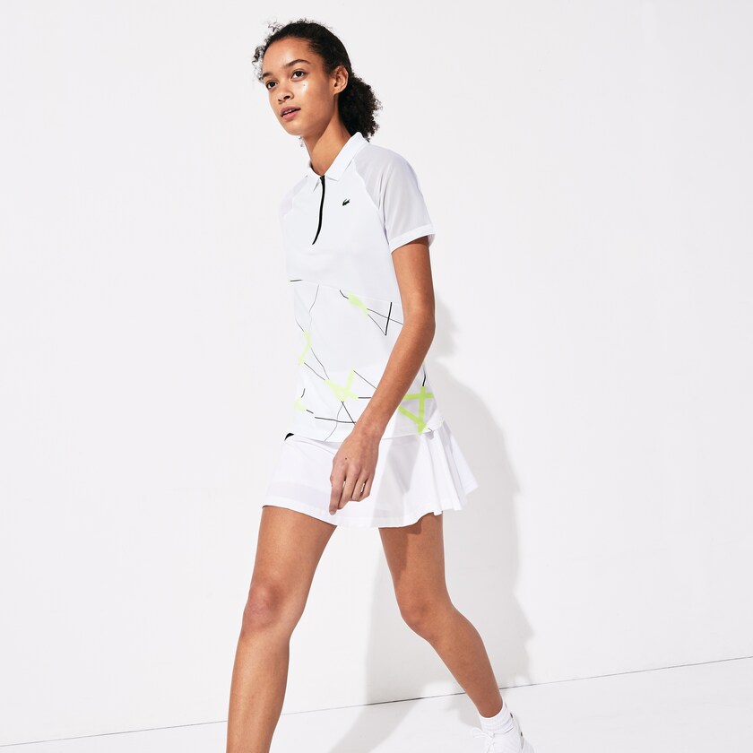 Camisa Polo Lacoste Feminino Branco Amarelas Pretas SPORT Geometric Print Breathable Tennis NB4-72867H5