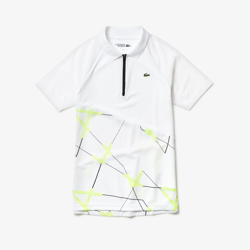 Camisa Polo Lacoste Feminino Branco Amarelas Pretas SPORT Geometric Print Breathable Tennis NB4-72867H5