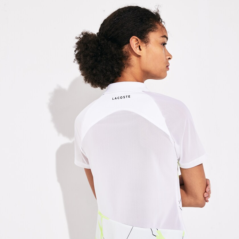 Camisa Polo Lacoste Feminino Branco Amarelas Pretas SPORT Geometric Print Breathable Tennis NB4-72867H5