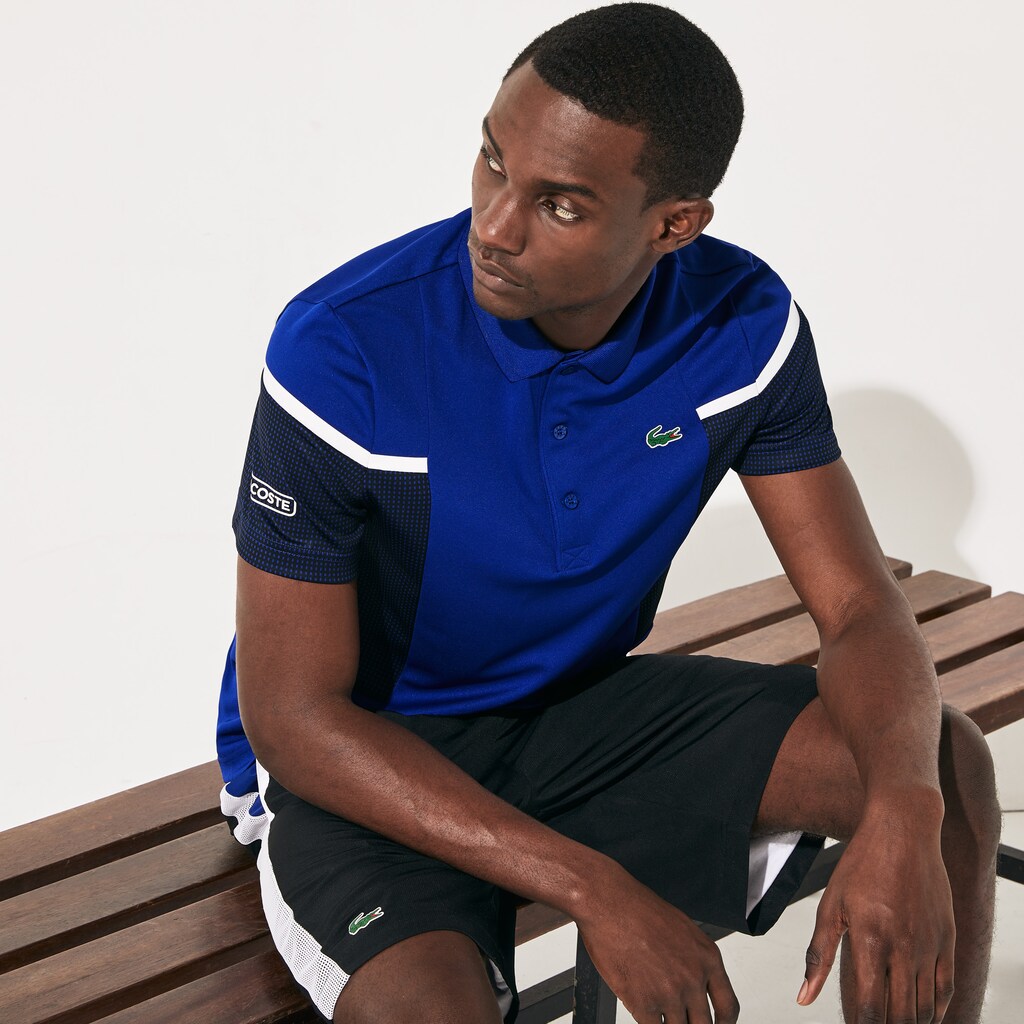 Camisa Polo Lacoste Masculino Azuis Pretas Branco SPORT Mesh Panel Breathable Tennis BU6-35523Z6