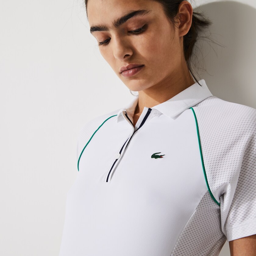 Camisa Polo Lacoste Feminino Branco Verdes Azul Marinho Azuis SPORT Mixed-Matterial Breathable Stretch Tennis GA7-67496C8