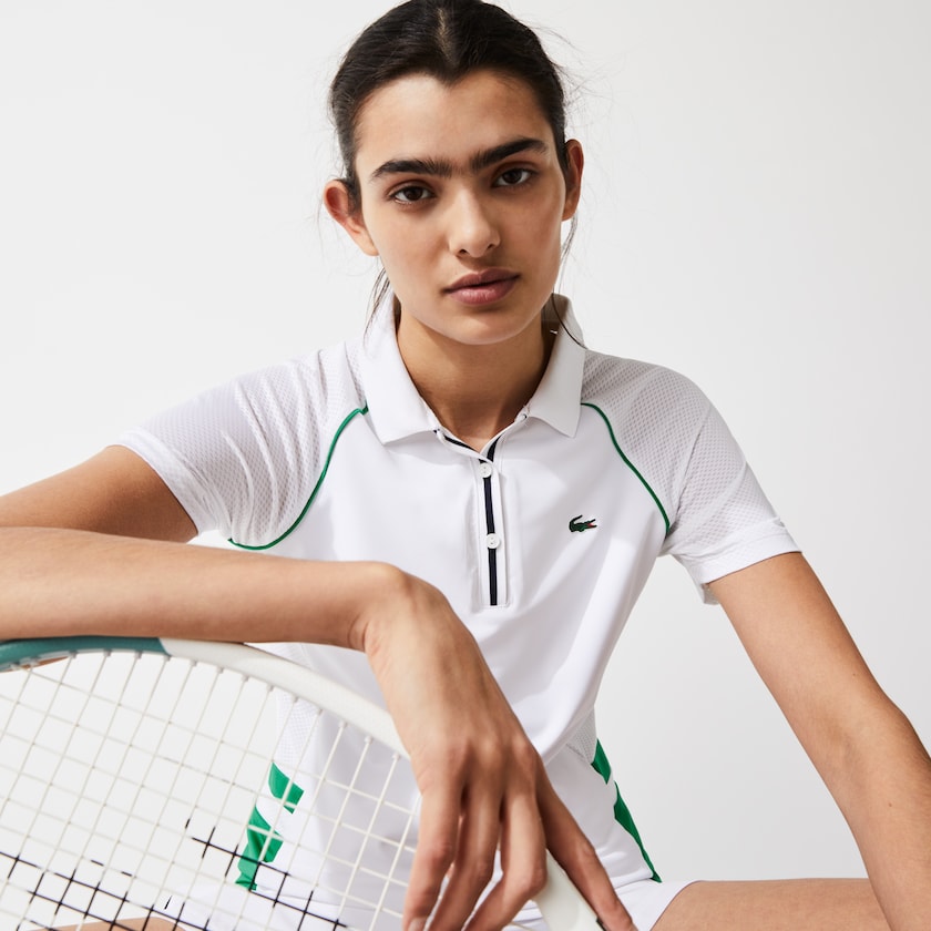 Camisa Polo Lacoste Feminino Branco Verdes Azul Marinho Azuis SPORT Mixed-Matterial Breathable Stretch Tennis GA7-67496C8
