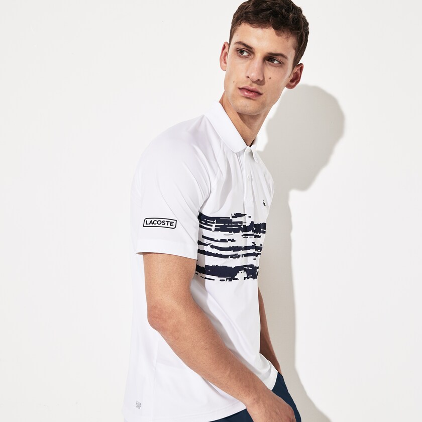 Camisa Polo Lacoste Masculino Branco Azul Marinho Azuis SPORT Novak Djokovic Stretch Print Jersey AG5-01510Z4