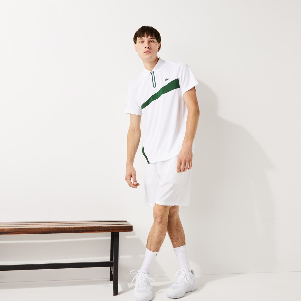 Camisa Polo Lacoste Masculino Azul Marinho Azuis Branco SPORT Paneled Breathable Piqué Tennis SK8-02830B0