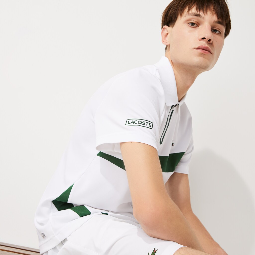 Camisa Polo Lacoste Masculino Azul Marinho Azuis Branco SPORT Paneled Breathable Piqué Tennis SK8-02830B0