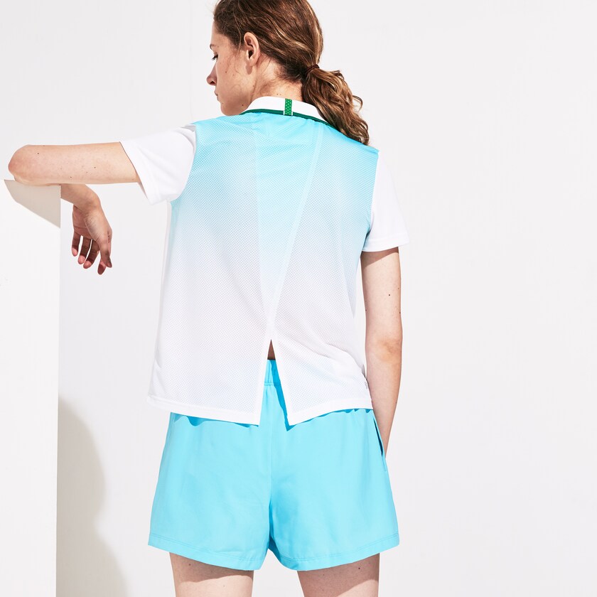 Camisa Polo Lacoste Feminino Branco Turquesa Verdes SPORT Roland Garros Ombré-Print HS1-37043E9