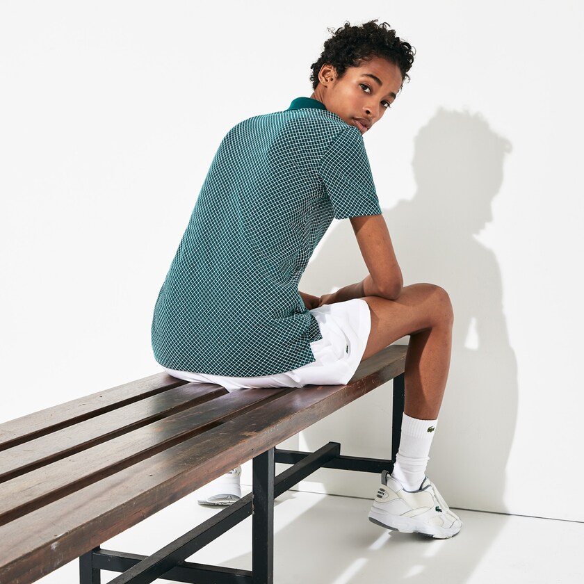 Camisa Polo Lacoste Feminino Verdes Branco Vermelhas SPORT Roland Garros Printed Cotton QO5-57585B5