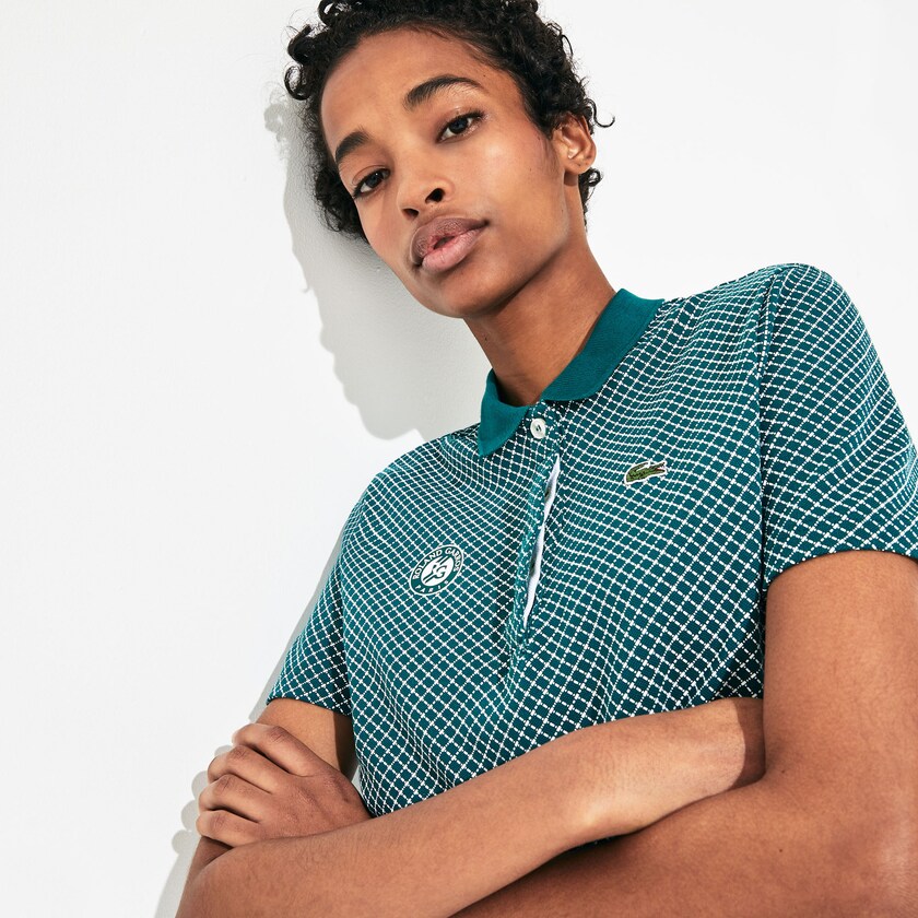 Camisa Polo Lacoste Feminino Verdes Branco Vermelhas SPORT Roland Garros Printed Cotton QO5-57585B5