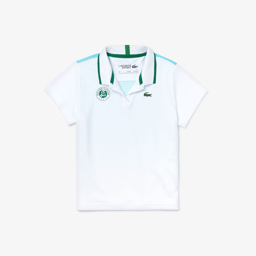 Camisa Polo Lacoste Criança Branco Turquesa Verdes SPORT Roland Garros V-Neck MN6-88108V9