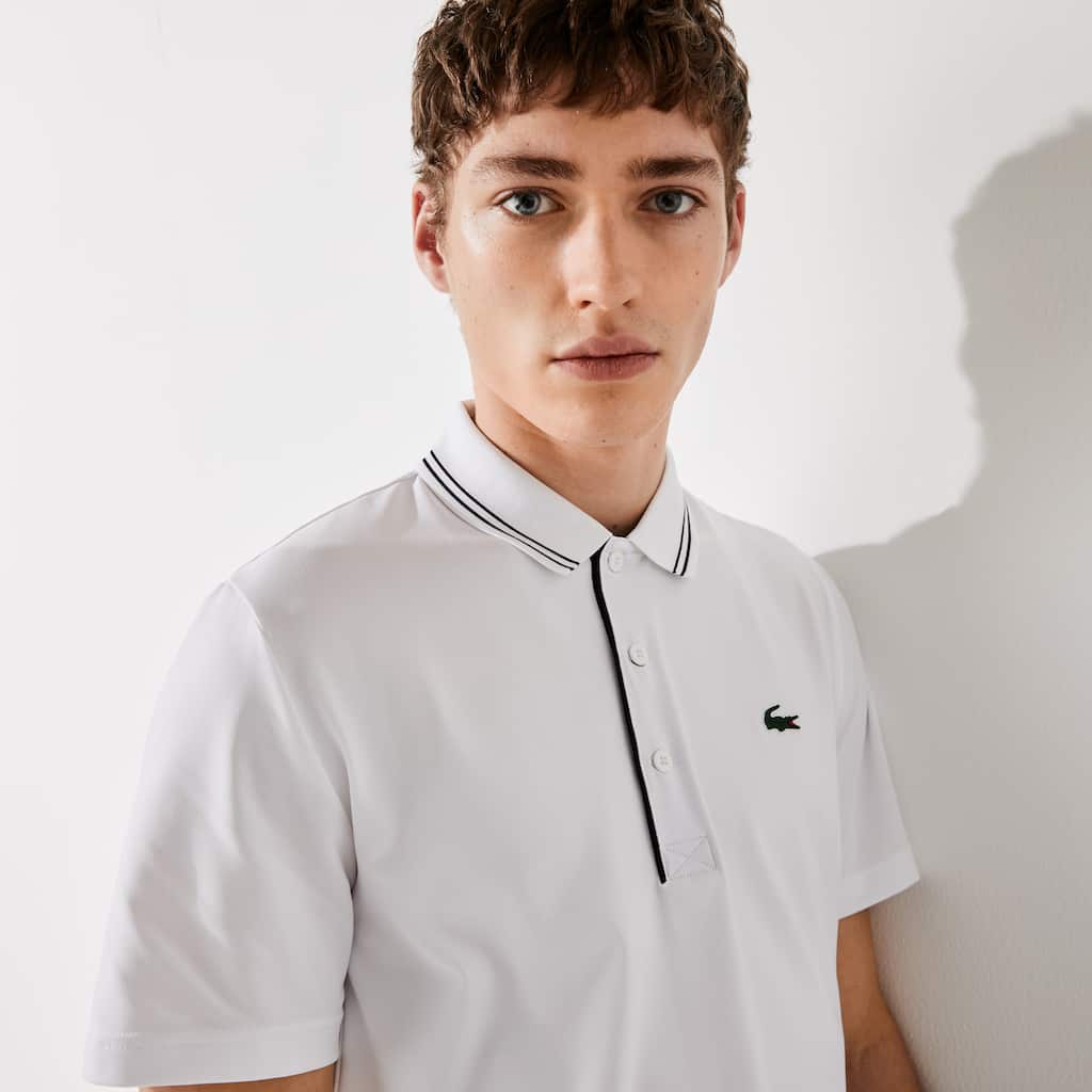 Camisa Polo Lacoste Masculino Branco Azul Marinho Azuis SPORT Signature Breathable Golf GK0-48114N6