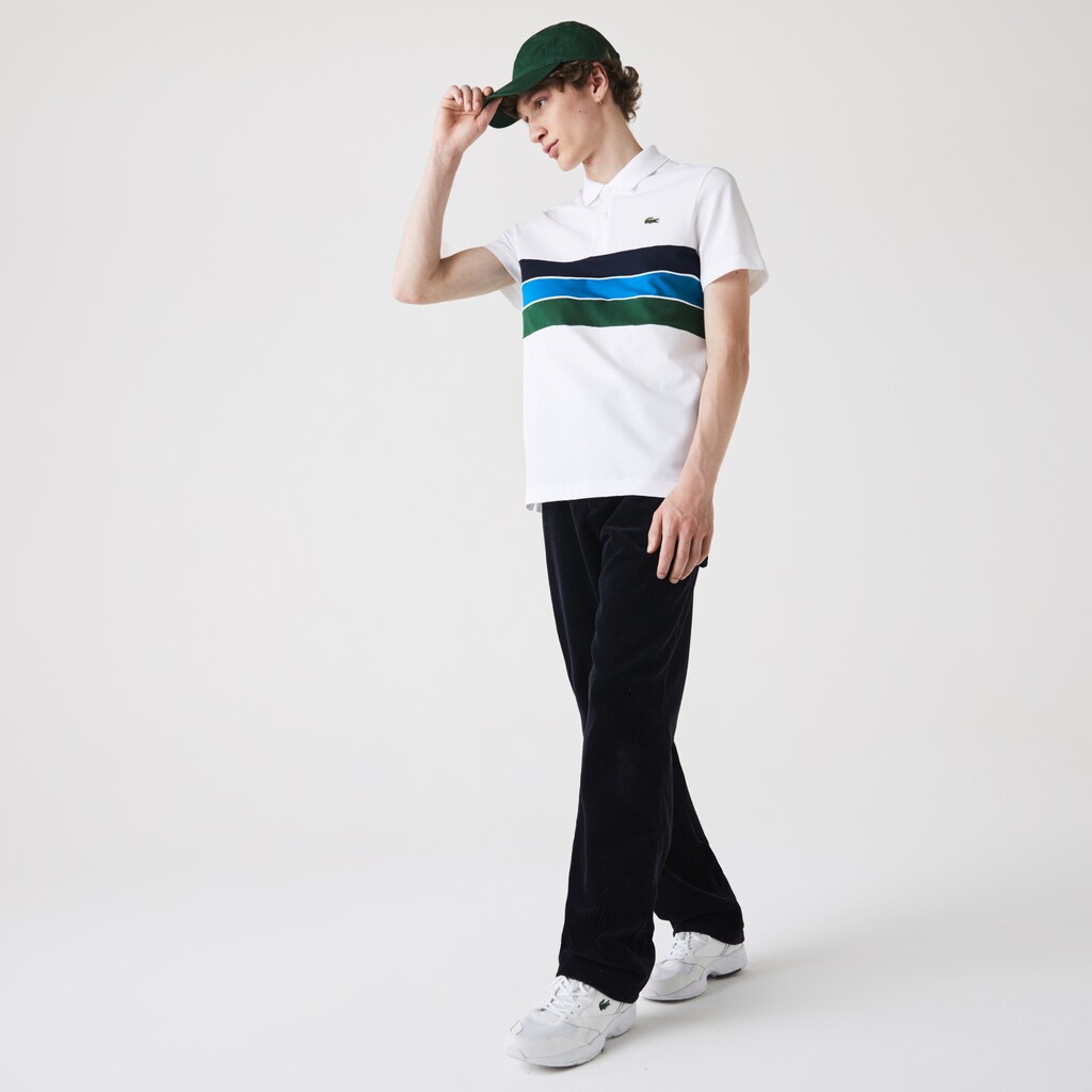 Camisa Polo Lacoste Masculino Branco Verdes Azuis Azul Marinho Azuis Branco SPORT Tricolor Paneled Lightweight Cotton CA2-77917U9