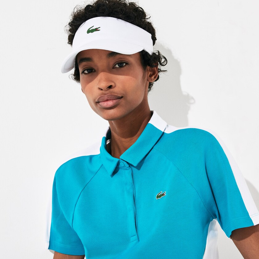 Camisa Polo Lacoste Feminino Turquesa Branco SPORT Two-Tone Stretch Cotton Piqué Golf XF8-10271S1