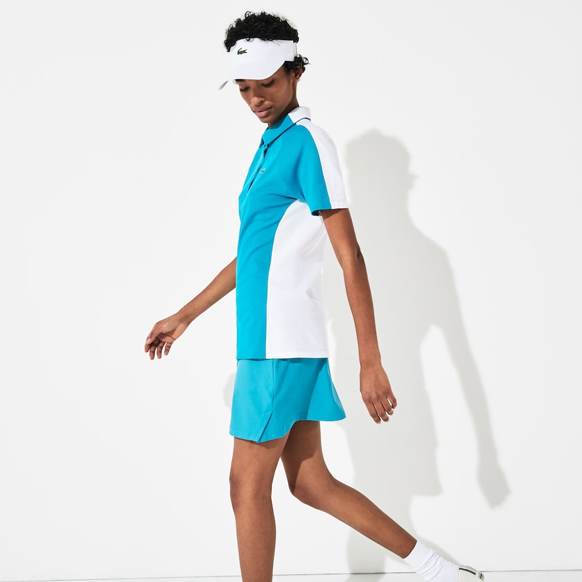Camisa Polo Lacoste Feminino Turquesa Branco SPORT Two-Tone Stretch Cotton Piqué Golf XF8-10271S1