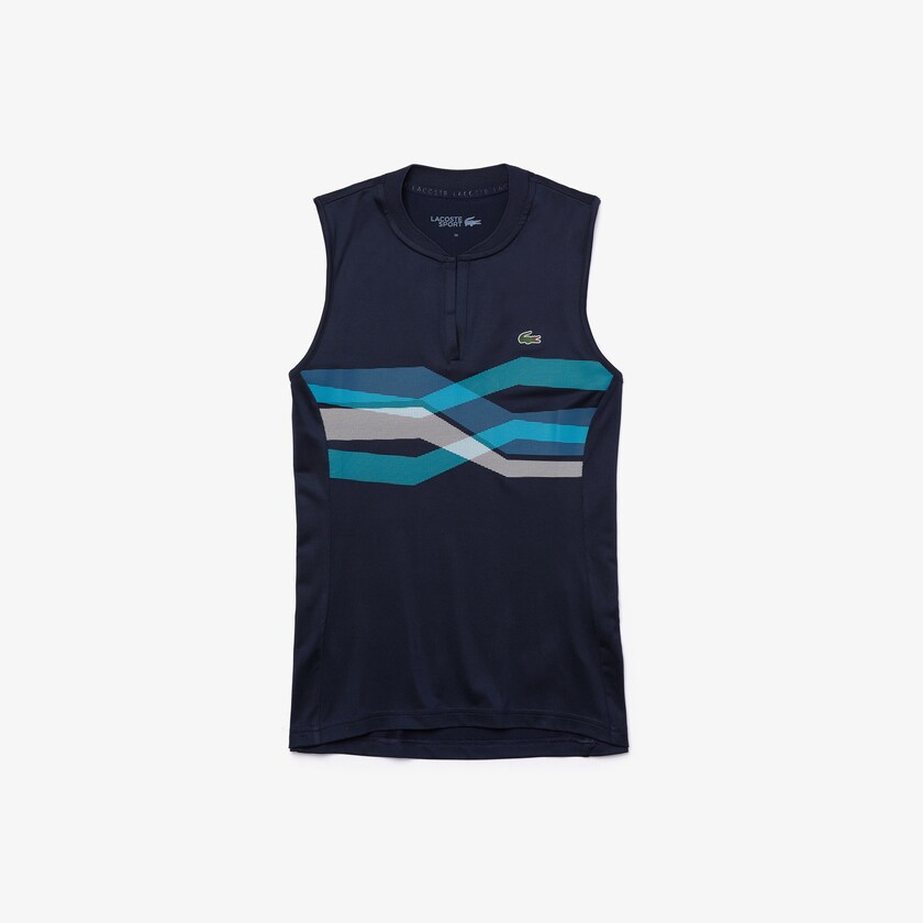Camisa Polo Lacoste Feminino Azul Marinho Azuis Turquesa Azuis Branco SPORT Ultra Dry Geometric Print Performance ZB0-04100H0