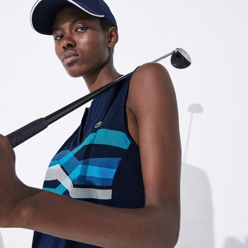 Camisa Polo Lacoste Feminino Azul Marinho Azuis Turquesa Azuis Branco SPORT Ultra Dry Geometric Print Performance ZB0-04100H0