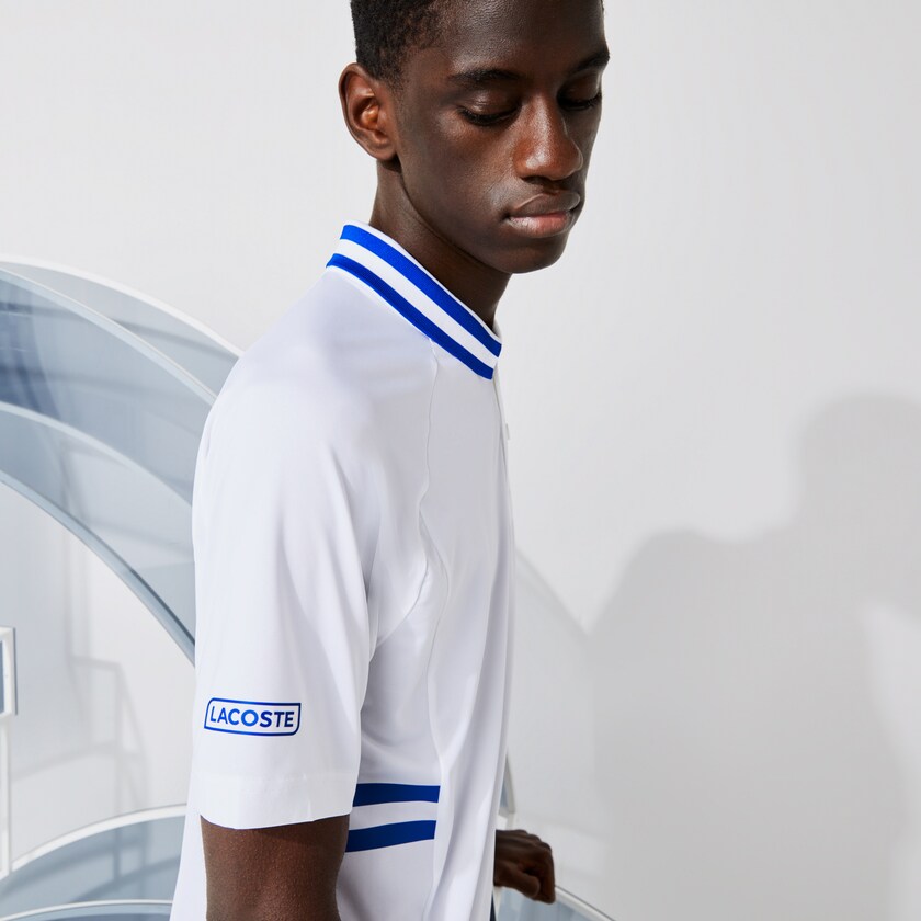 Camisa Polo Lacoste Masculino Branco Azuis SPORT x Novak Djokovic Breathable Ultra-Dry VK1-59965W7