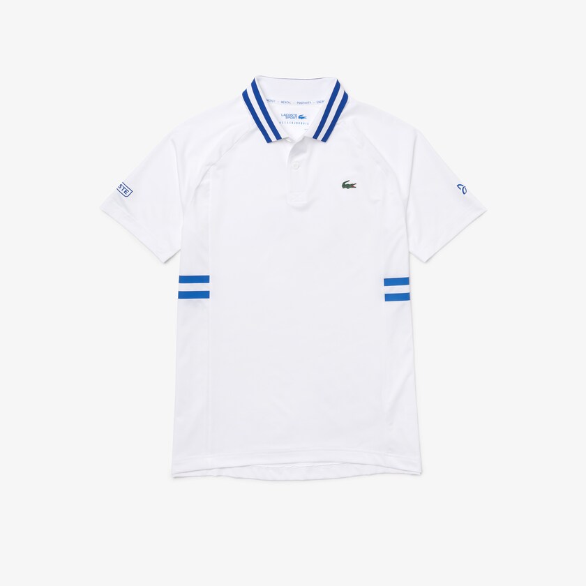 Camisa Polo Lacoste Masculino Branco Azuis SPORT x Novak Djokovic Breathable Ultra-Dry VK1-59965W7