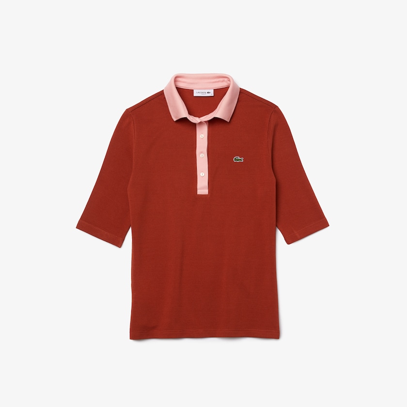 Camisa Polo Lacoste Feminino Marrom Rosa Slim Fit Cotton SZ8-30913Y5