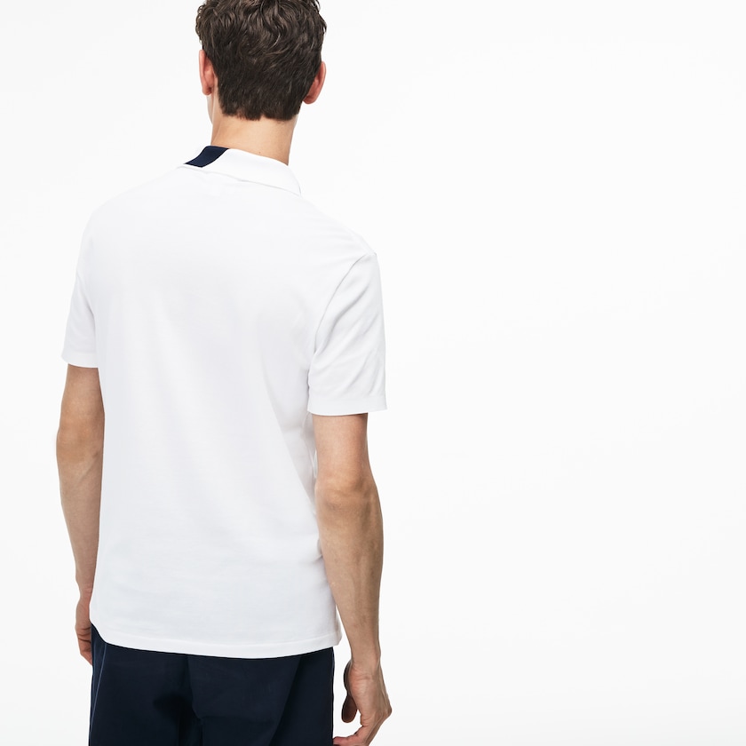 Camisa Polo Lacoste Masculino Branco Azul Marinho Azuis Slim Fit Lettering Stretch Mini Piqué EX7-77307A8