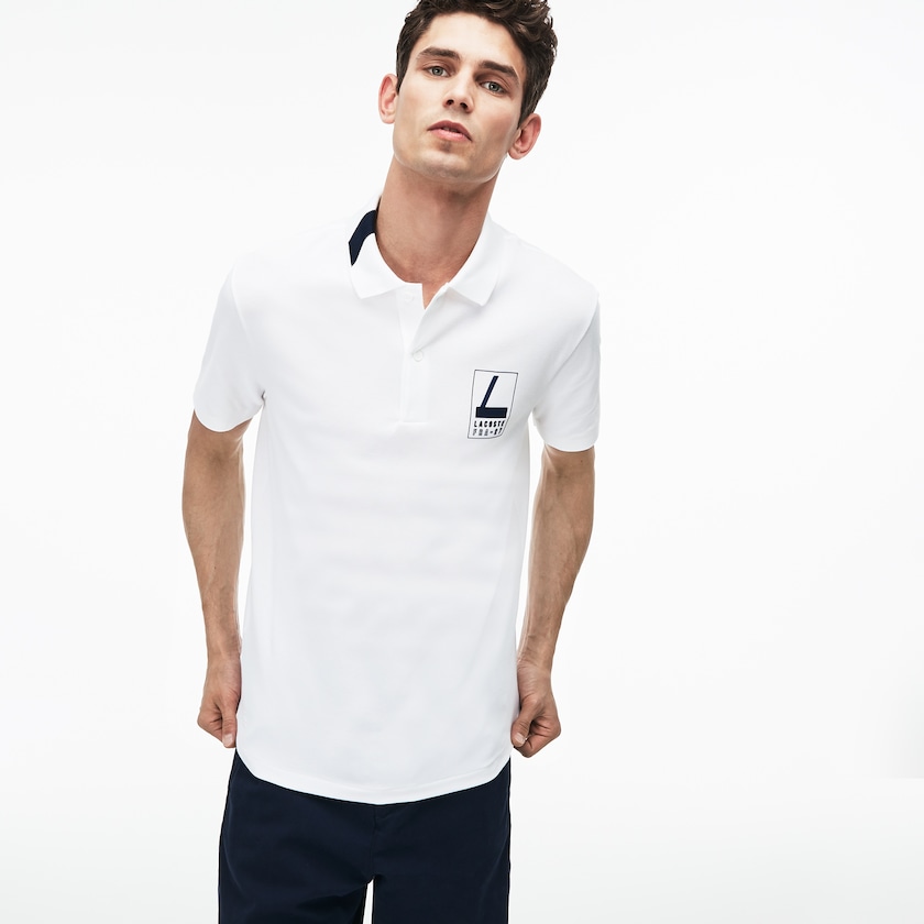 Camisa Polo Lacoste Masculino Branco Azul Marinho Azuis Slim Fit Lettering Stretch Mini Piqué EX7-77307A8