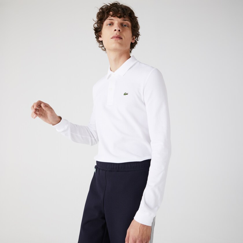 Camisa Polo Lacoste Masculino Branco Slim Fit Petit Piqué NV7-72457Y8