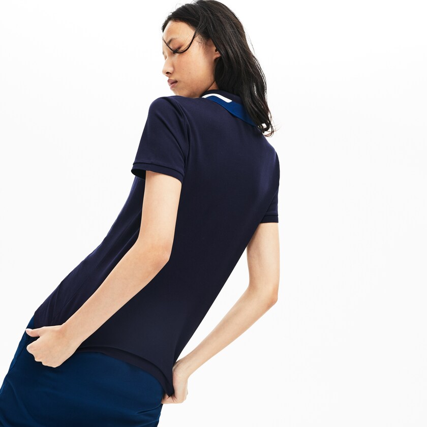 Camisa Polo Lacoste Feminino Azul Marinho Azuis Slim Fit Stretch Piqué YL7-02480T4