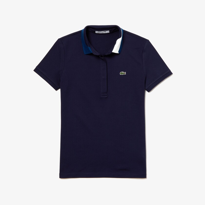 Camisa Polo Lacoste Feminino Azul Marinho Azuis Slim Fit Stretch Piqué YL7-02480T4