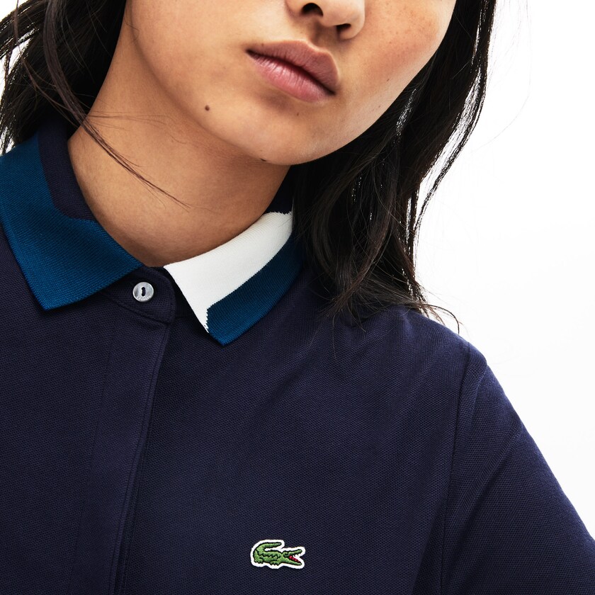 Camisa Polo Lacoste Feminino Azul Marinho Azuis Slim Fit Stretch Piqué YL7-02480T4
