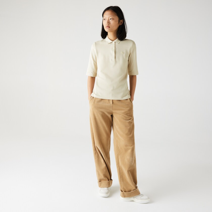 Camisa Polo Lacoste Feminino Bege Slim Fit Supple Cotton IZ5-11371Q8