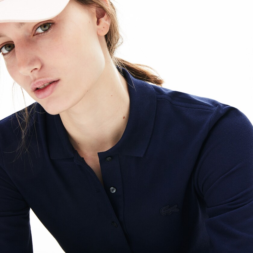 Camisa Polo Lacoste Feminino Azul Marinho Azuis Slim Fit Supple Cotton AT5-85238F6