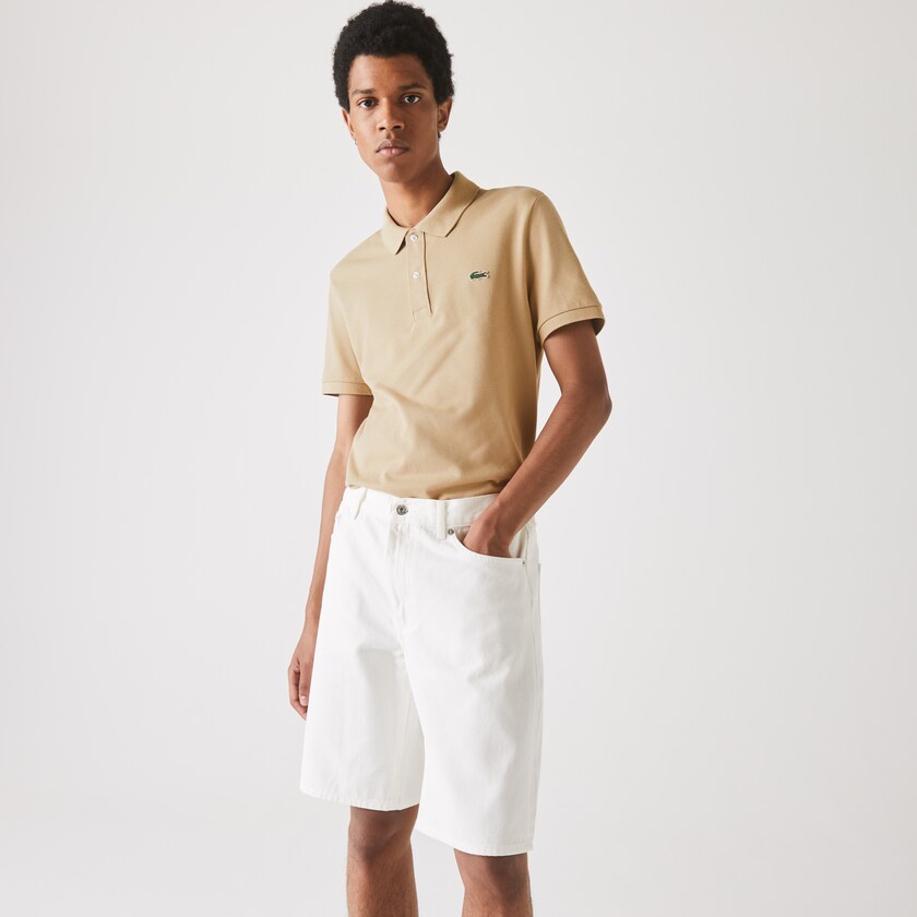 Camisa Polo Lacoste Masculino Bege Slim Fit in Petit Piqué ZT1-80138U1