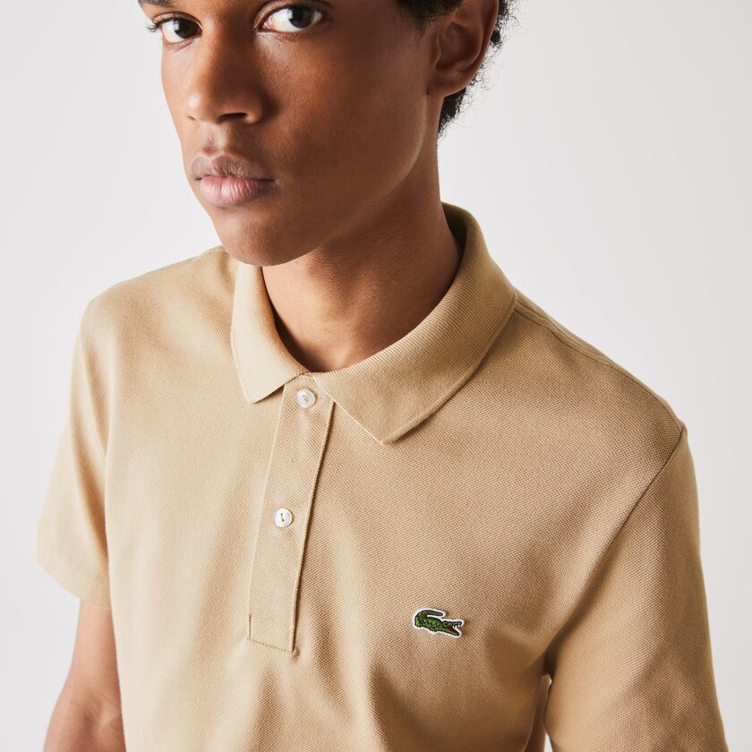 Camisa Polo Lacoste Masculino Bege Slim Fit in Petit Piqué ZT1-80138U1