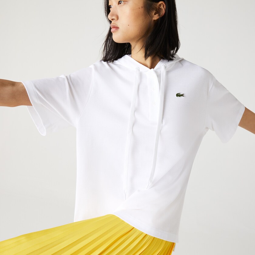 Camisa Polo Lacoste Feminino Branco Solid Cotton Piqué Hooded MC8-63546J0