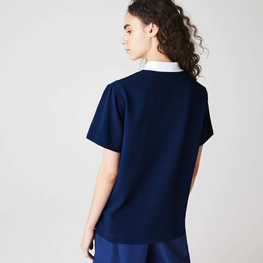 Camisa Polo Lacoste Feminino Azuis Branco Straight fit Colourblock Flowy And Lightweight XL1-38773W3