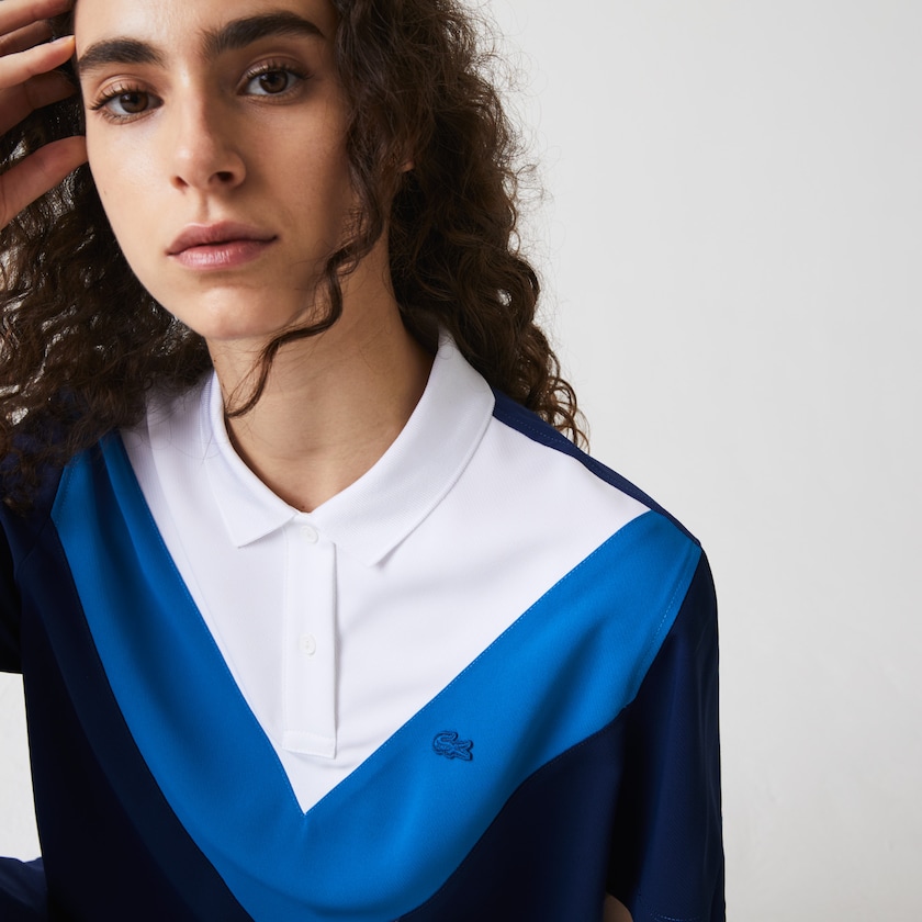 Camisa Polo Lacoste Feminino Azuis Branco Straight fit Colourblock Flowy And Lightweight XL1-38773W3