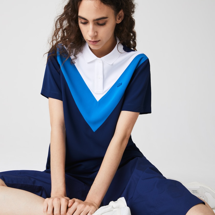 Camisa Polo Lacoste Feminino Azuis Branco Straight fit Colourblock Flowy And Lightweight XL1-38773W3