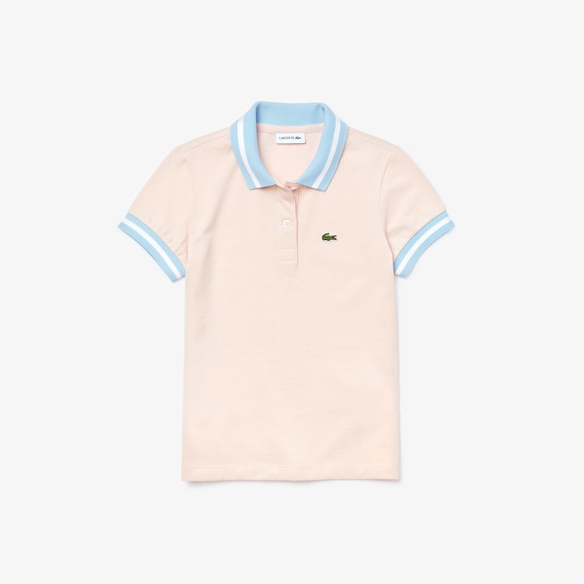 Camisa Polo Lacoste Criança Luz Rosa Branco Striped Details Cotton Piqué UV1-89968L5