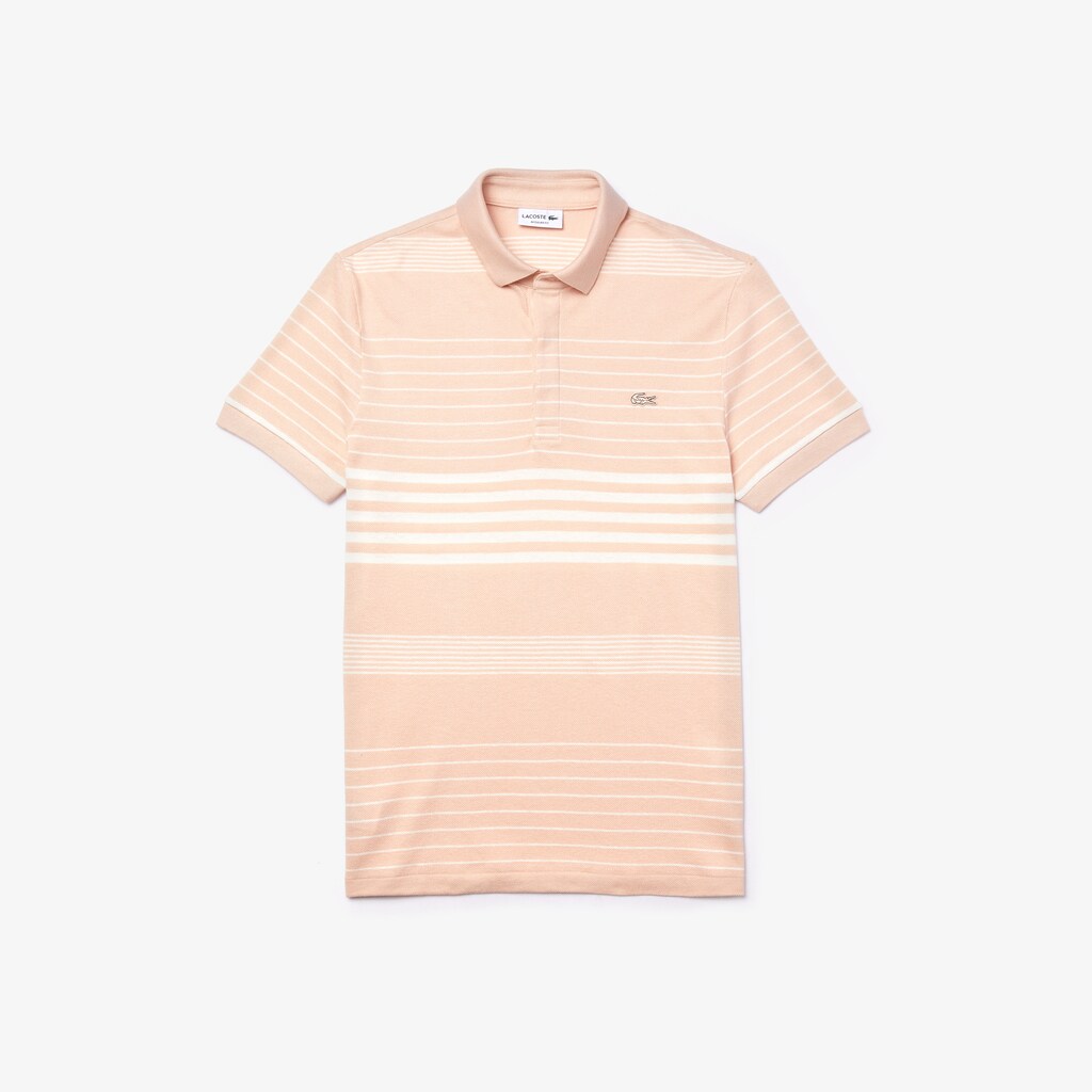 Camisa Polo Lacoste Masculino Luz Rosa Branco Striped Linen And Cotton Regular Fit SF3-66526J9