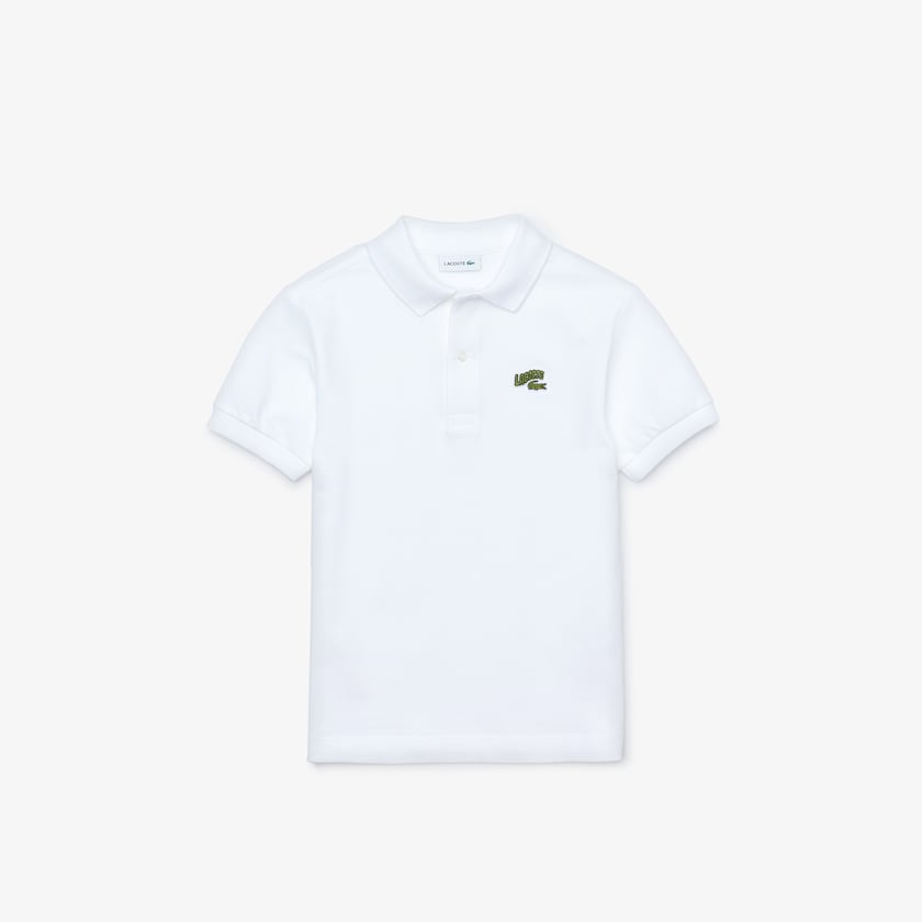 Camisa Polo Lacoste Criança Branco Stylized Logo Cotton Petit Piqué CD5-50625G6